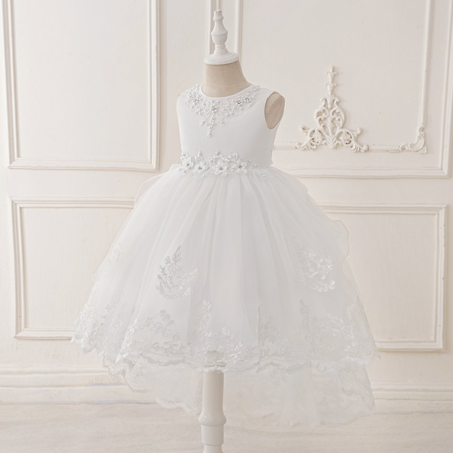 Puffy High-Low Tulle Princess Dress for Girls with Lace and Bow – Party, Wedding & Formal
