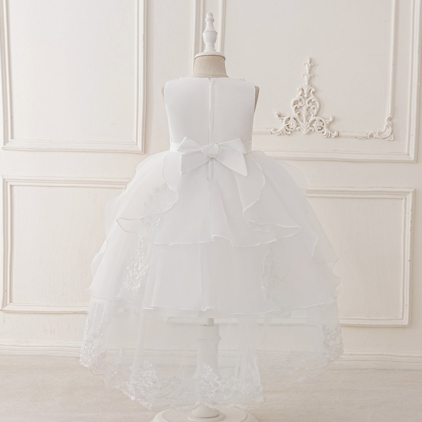 Puffy High-Low Tulle Princess Dress for Girls with Lace and Bow – Party, Wedding & Formal