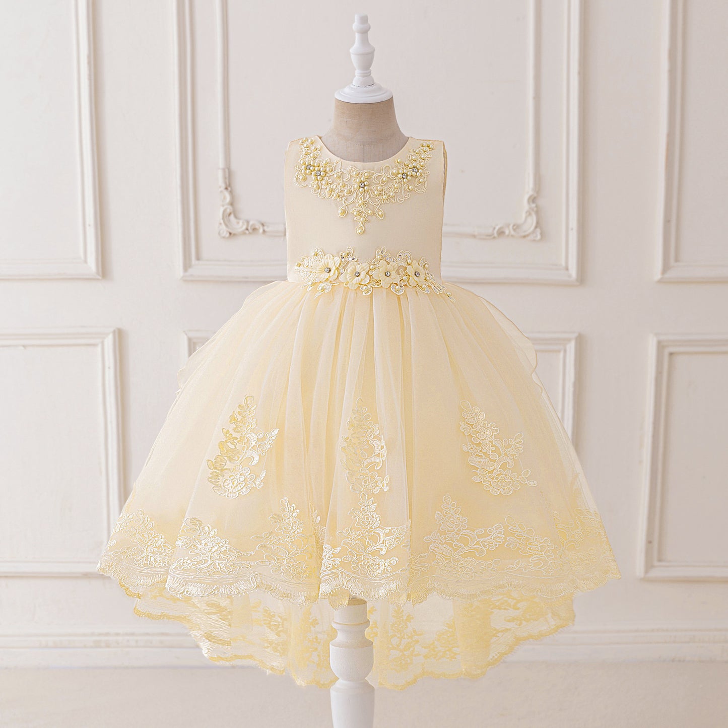 Puffy High-Low Tulle Princess Dress for Girls with Lace and Bow – Party, Wedding & Formal