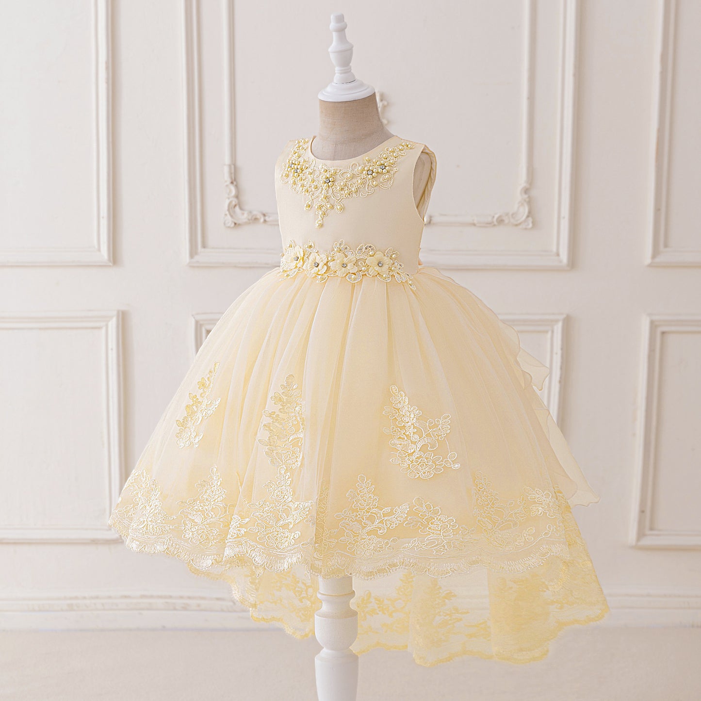 Puffy High-Low Tulle Princess Dress for Girls with Lace and Bow – Party, Wedding & Formal