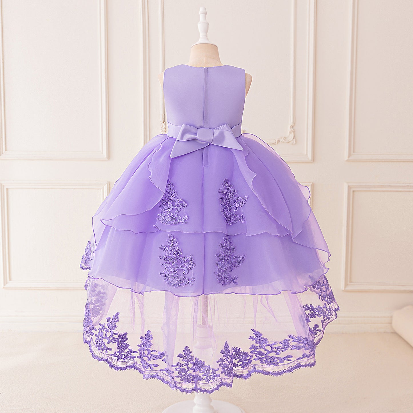 Puffy High-Low Tulle Princess Dress for Girls with Lace and Bow – Party, Wedding & Formal