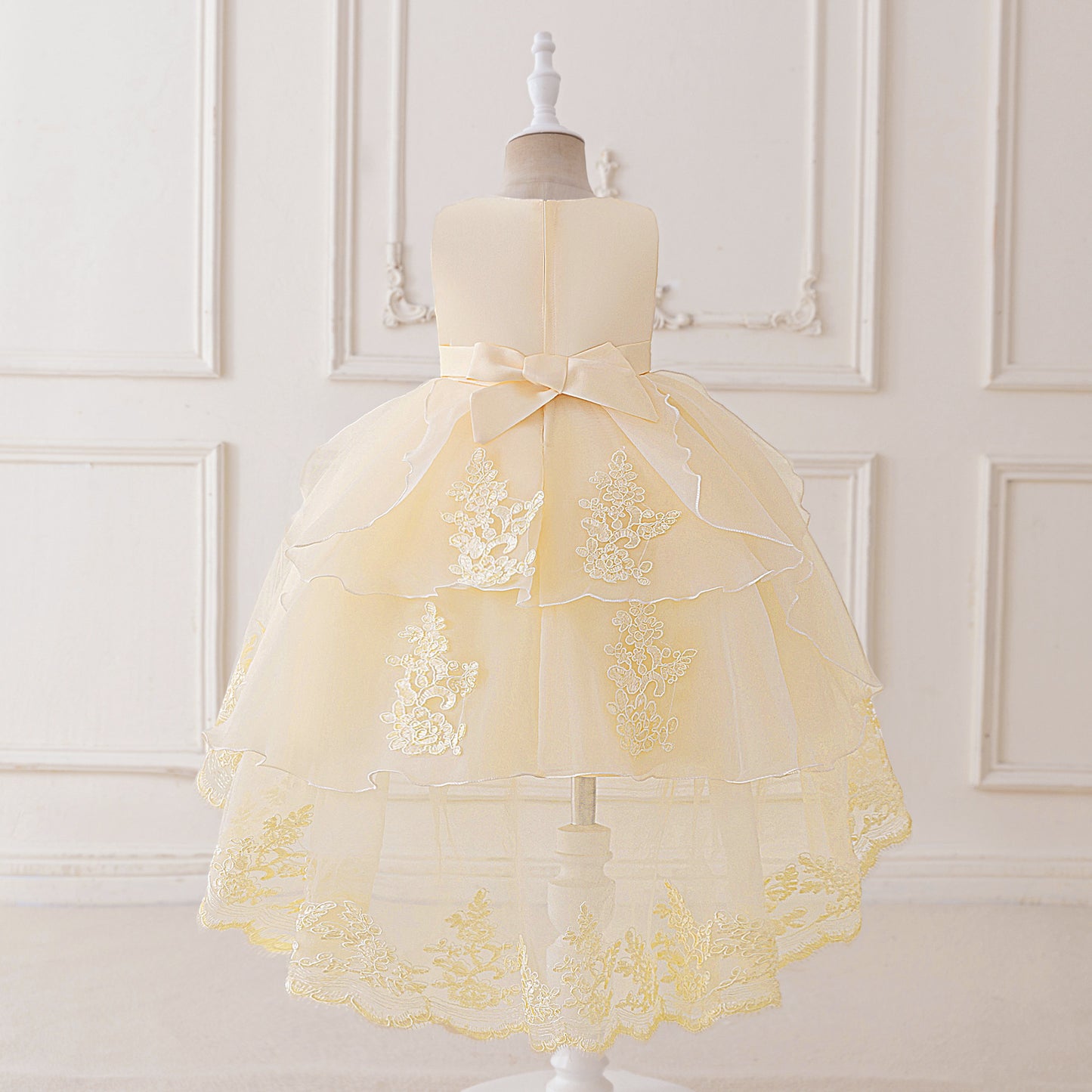Puffy High-Low Tulle Princess Dress for Girls with Lace and Bow – Party, Wedding & Formal