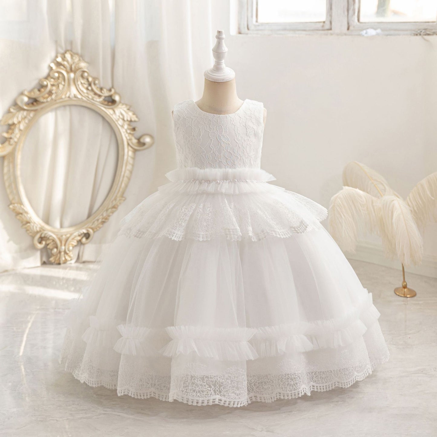 Cute Puffy Lace Ball Gown for Girls | Maxi Flower Girl Dress for Parties & Weddings