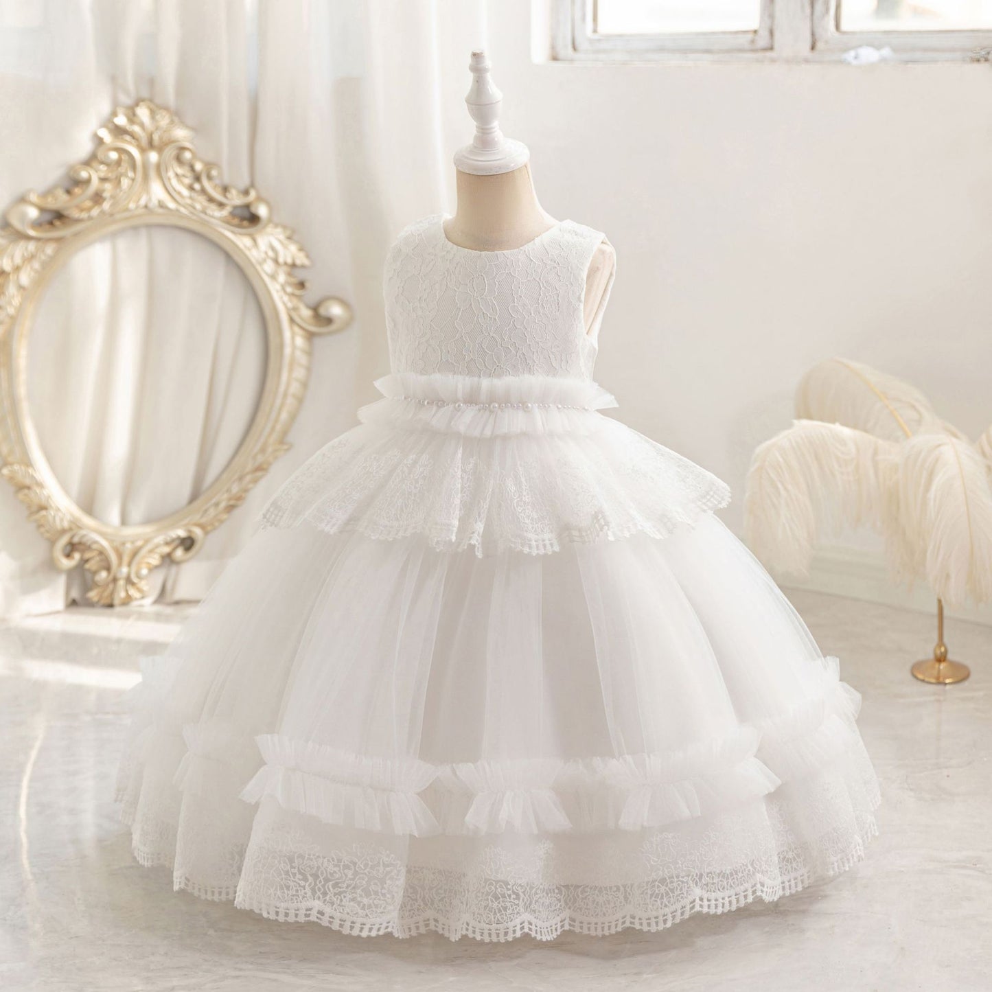Cute Puffy Lace Ball Gown for Girls | Maxi Flower Girl Dress for Parties & Weddings
