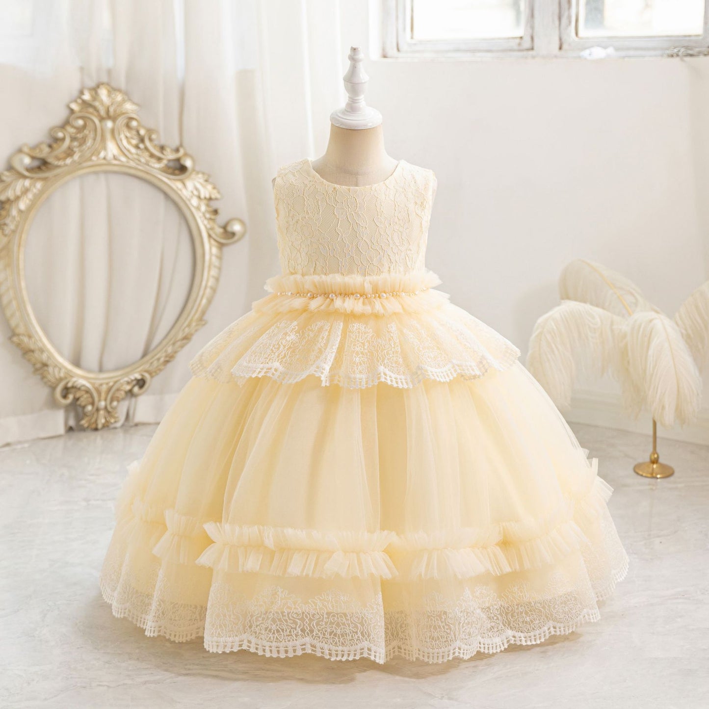 Cute Puffy Lace Ball Gown for Girls | Maxi Flower Girl Dress for Parties & Weddings
