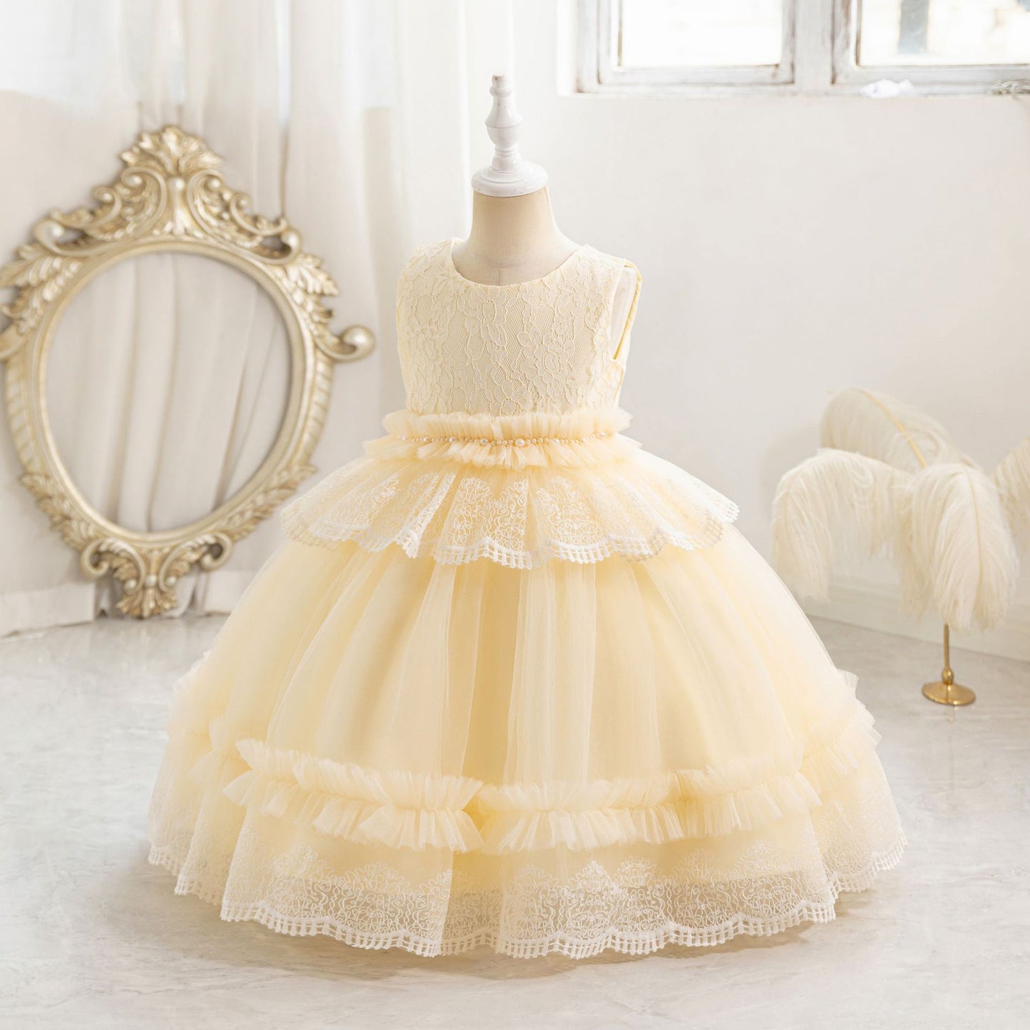 Cute Puffy Lace Ball Gown for Girls | Maxi Flower Girl Dress for Parties & Weddings