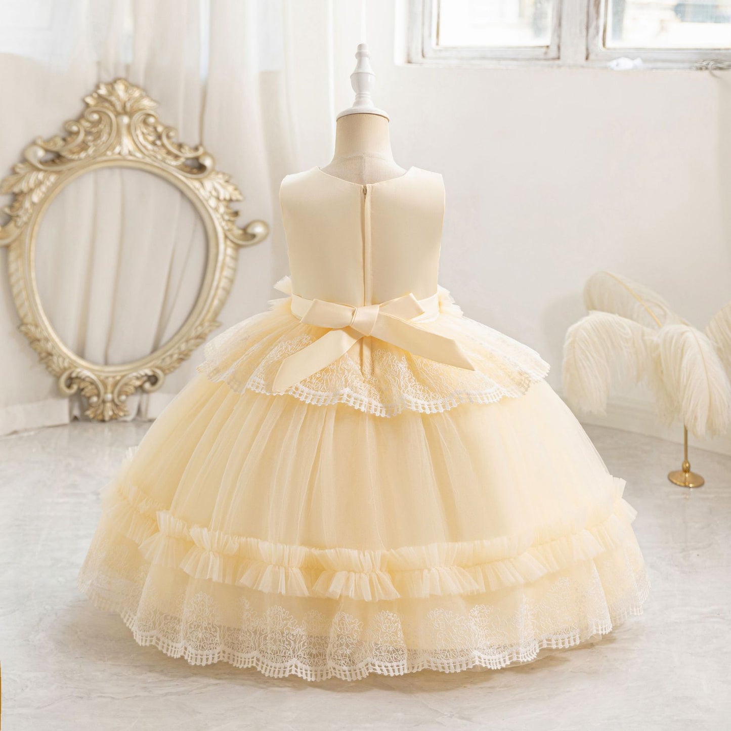 Cute Puffy Lace Ball Gown for Girls | Maxi Flower Girl Dress for Parties & Weddings