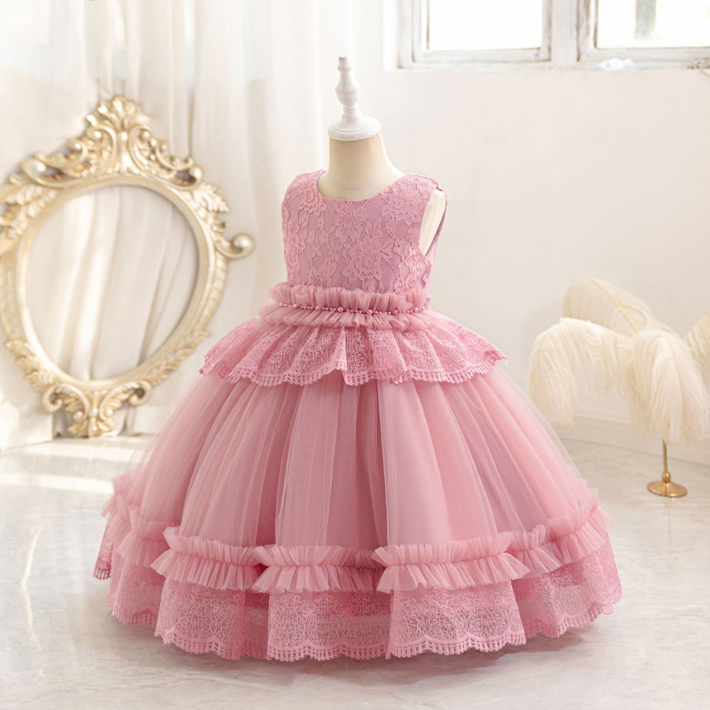 Cute Puffy Lace Ball Gown for Girls | Maxi Flower Girl Dress for Parties & Weddings
