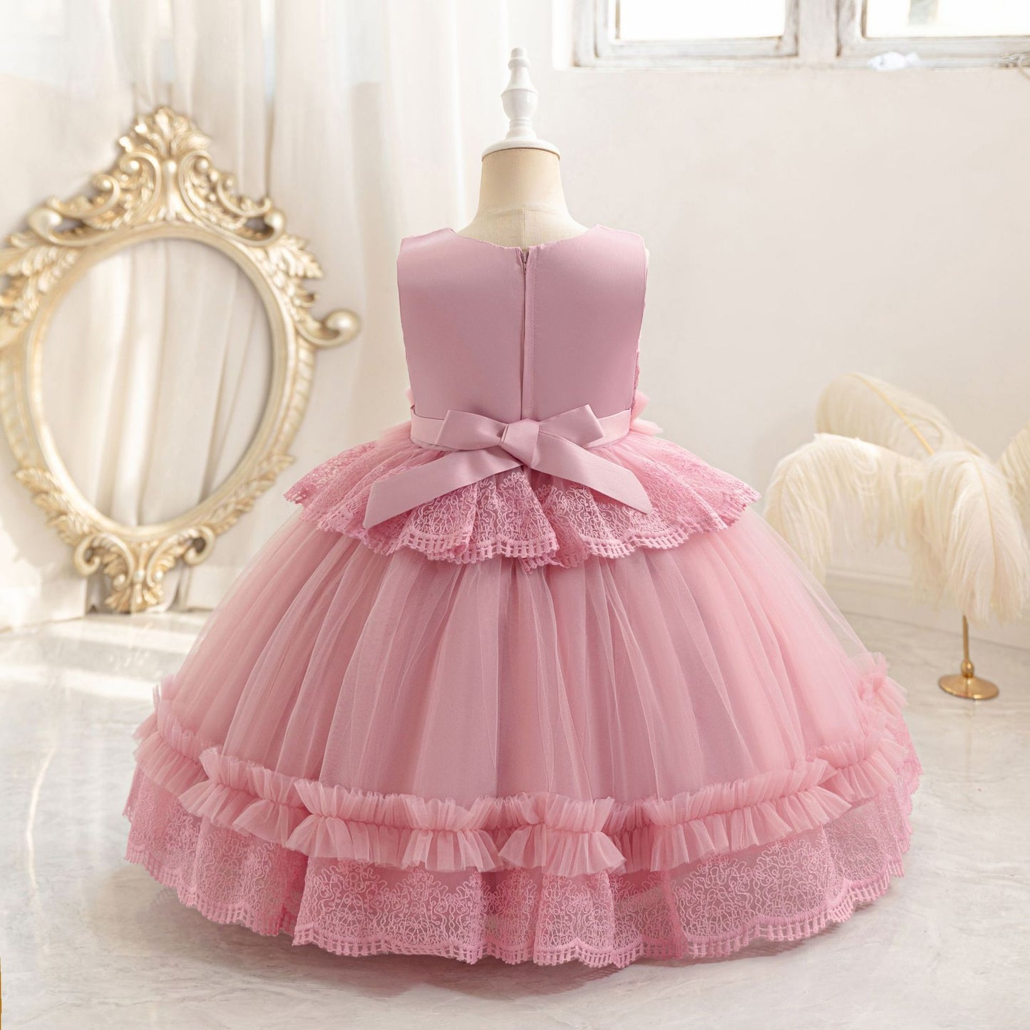 Cute Puffy Lace Ball Gown for Girls | Maxi Flower Girl Dress for Parties & Weddings