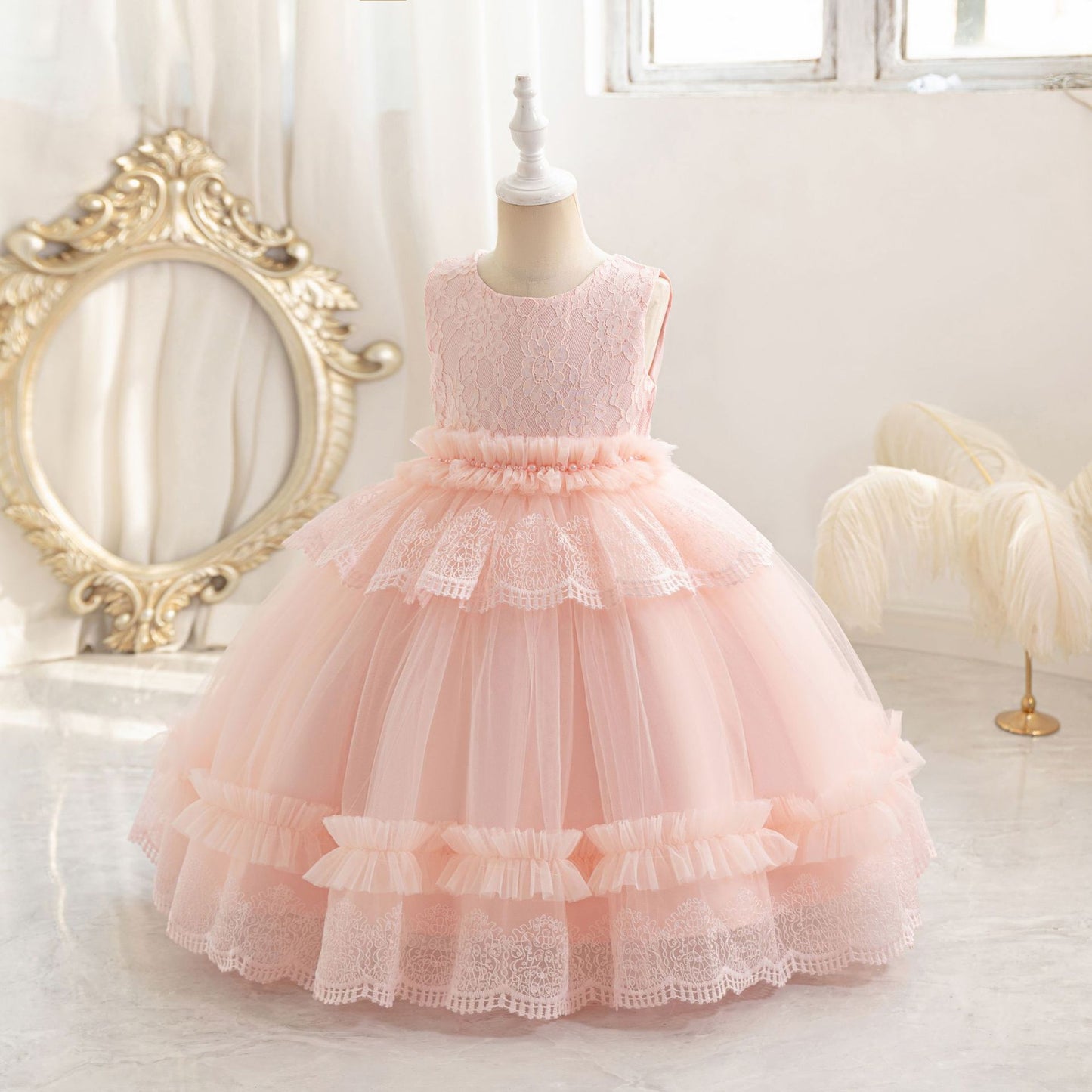 Cute Puffy Lace Ball Gown for Girls | Maxi Flower Girl Dress for Parties & Weddings