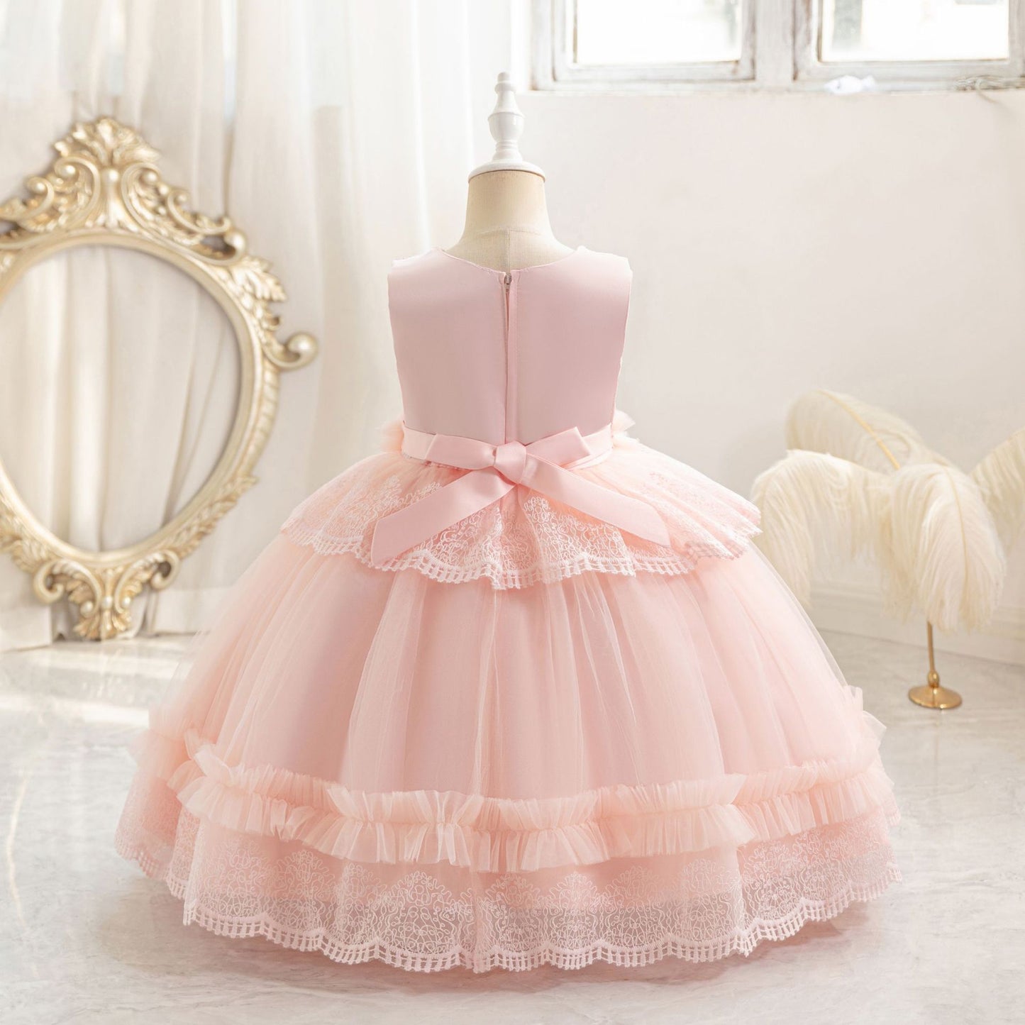 Cute Puffy Lace Ball Gown for Girls | Maxi Flower Girl Dress for Parties & Weddings