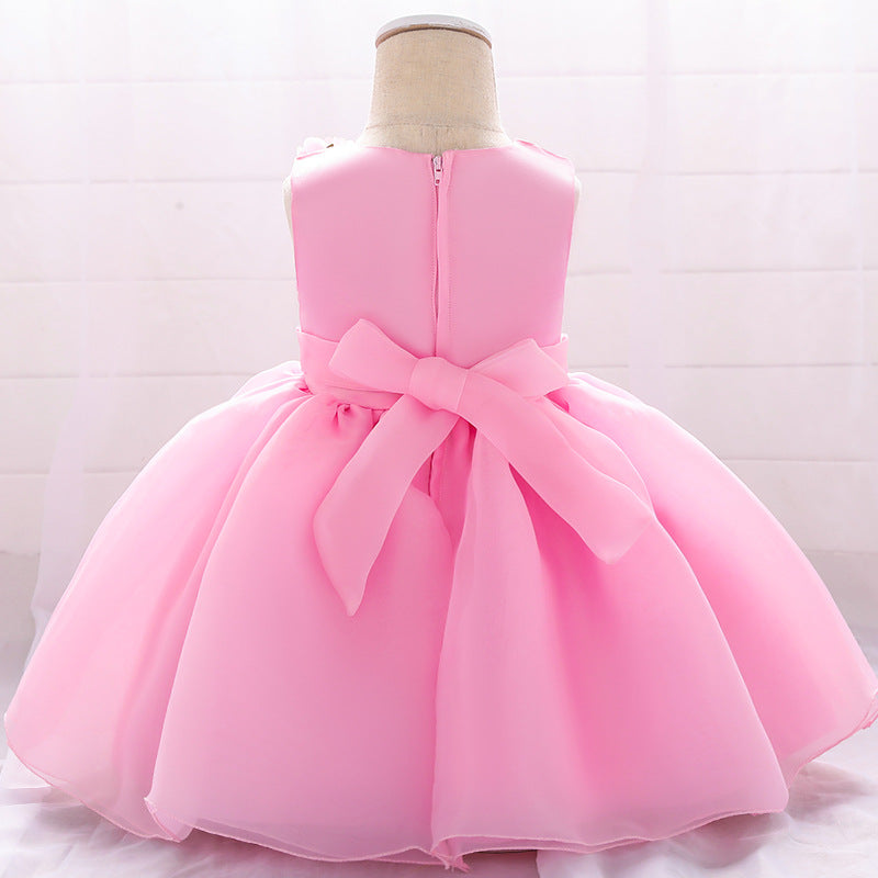 Cute Puffy Mesh Ball Gown Baby Dress with Applique & Bow - 0-24 Months