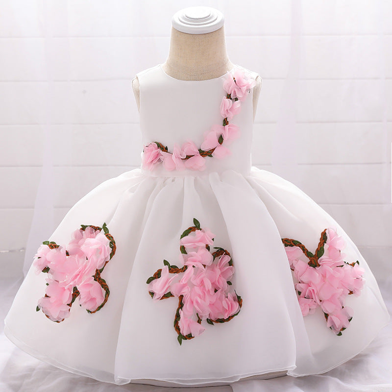 Cute Puffy Mesh Ball Gown Baby Dress with Applique & Bow - 0-24 Months