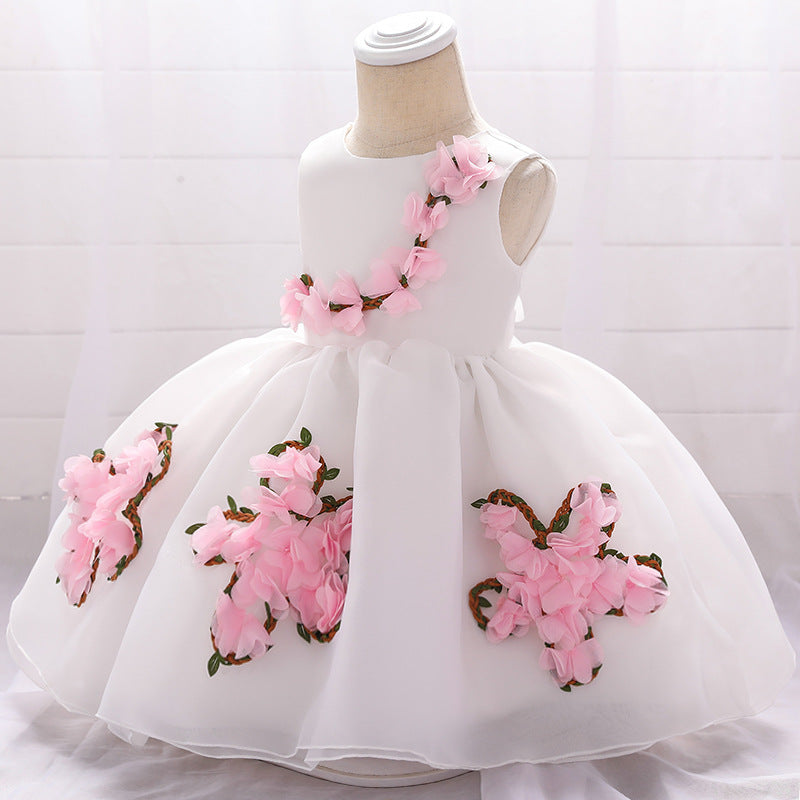 Cute Puffy Mesh Ball Gown Baby Dress with Applique & Bow - 0-24 Months