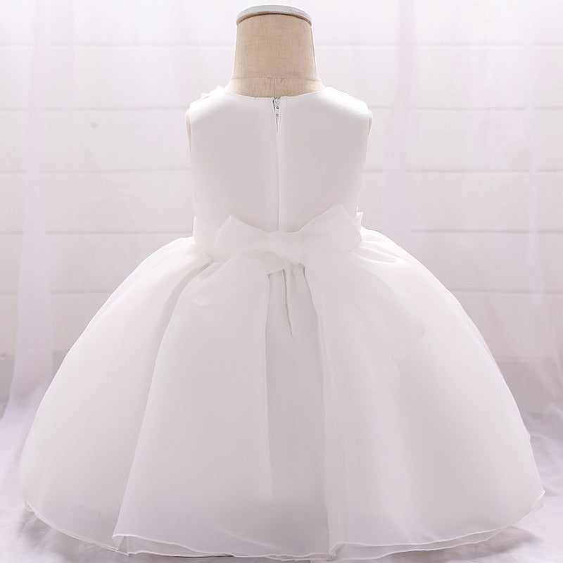 Cute Puffy Mesh Ball Gown Baby Dress with Applique & Bow - 0-24 Months