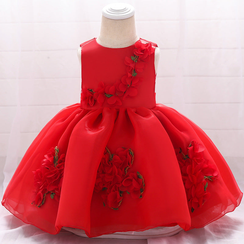 Cute Puffy Mesh Ball Gown Baby Dress with Applique & Bow - 0-24 Months