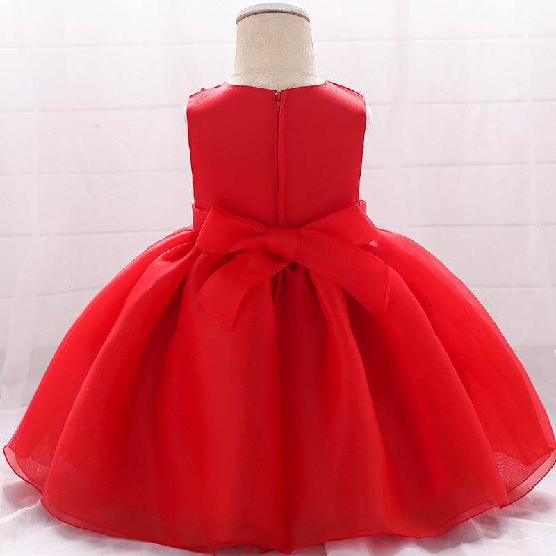 Cute Puffy Mesh Ball Gown Baby Dress with Applique & Bow - 0-24 Months