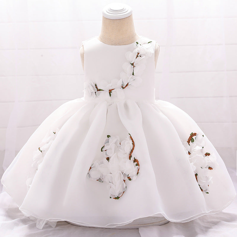 Cute Puffy Mesh Ball Gown Baby Dress with Applique & Bow - 0-24 Months
