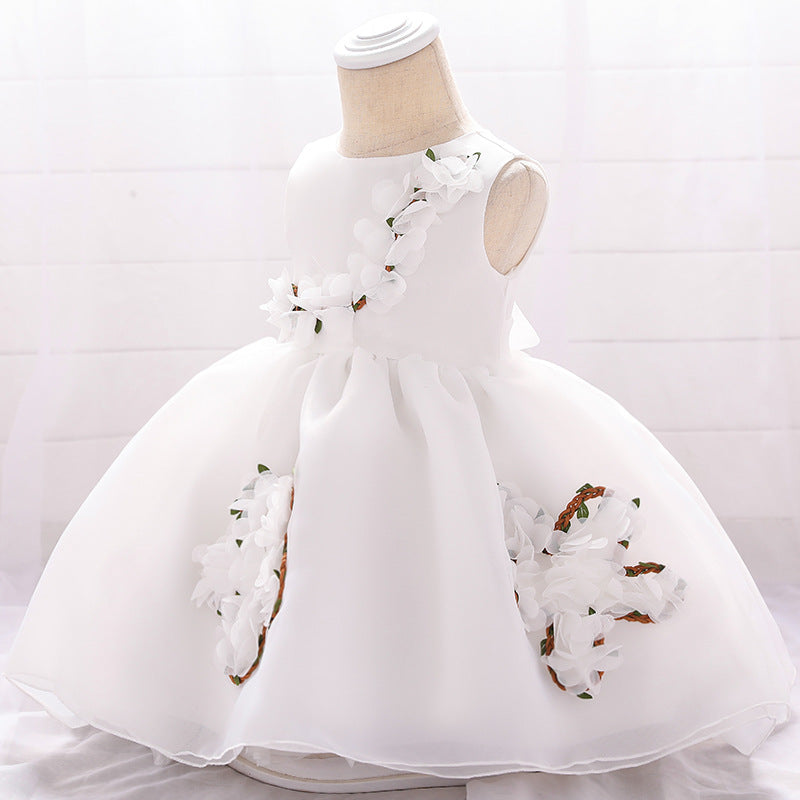 Cute Puffy Mesh Ball Gown Baby Dress with Applique & Bow - 0-24 Months