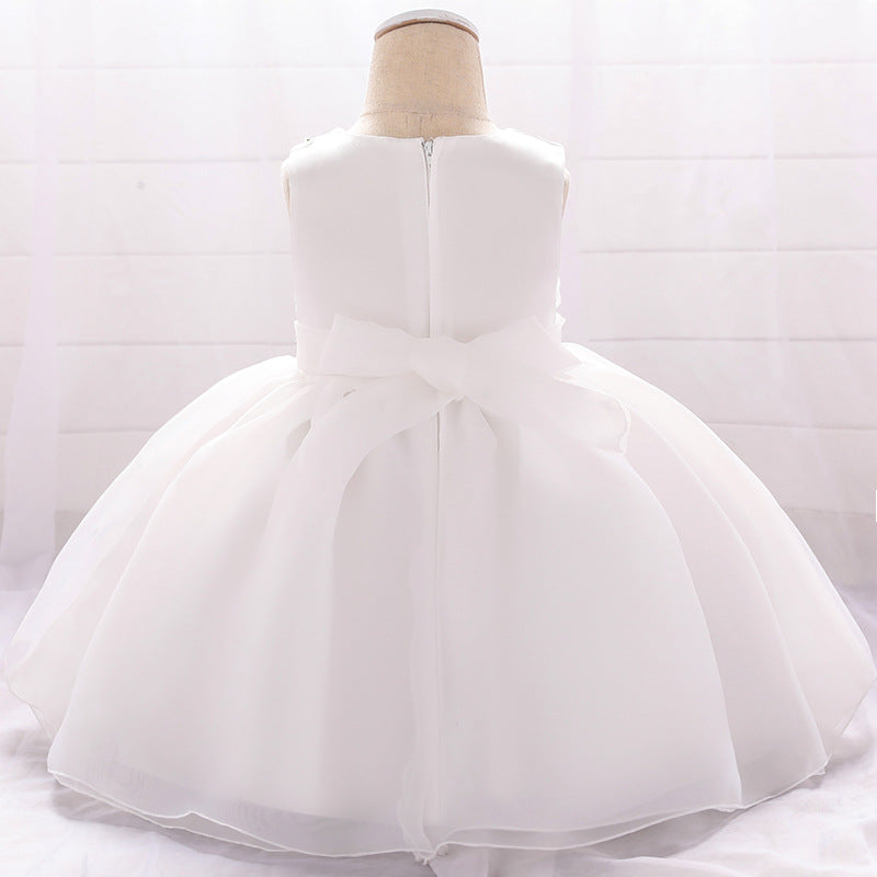 Cute Puffy Mesh Ball Gown Baby Dress with Applique & Bow - 0-24 Months