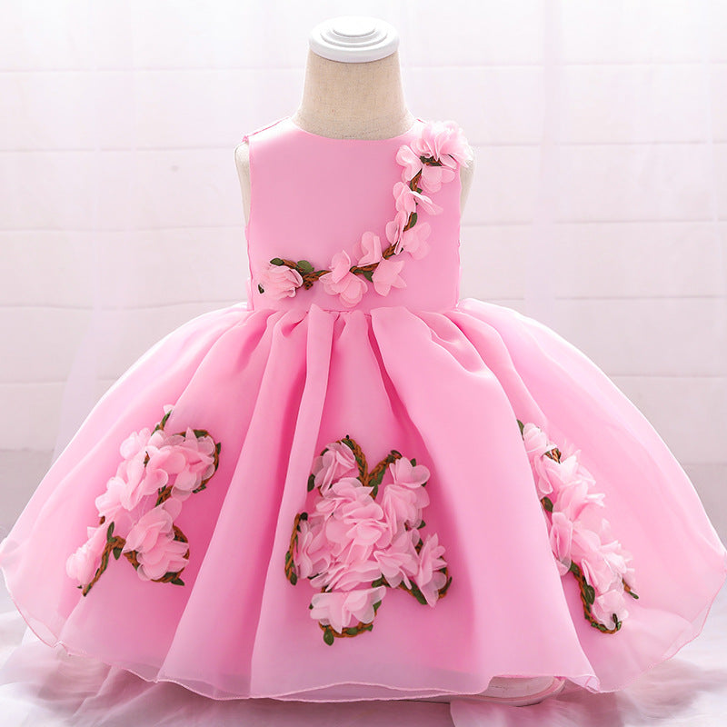 Cute Puffy Mesh Ball Gown Baby Dress with Applique & Bow - 0-24 Months