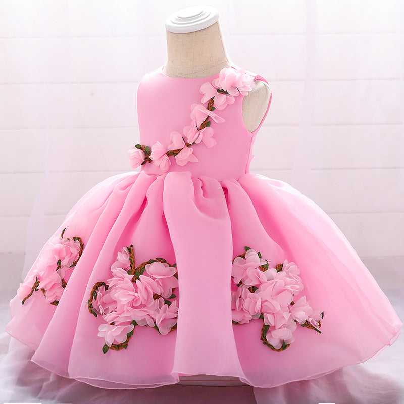 Cute Puffy Mesh Ball Gown Baby Dress with Applique & Bow - 0-24 Months