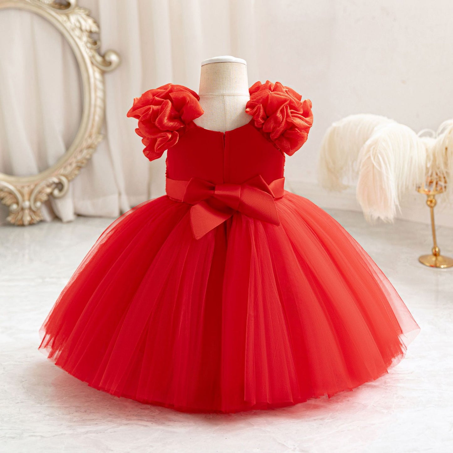 Cute Puffy Mesh Ball Gown Dress for Baby Girls | Tea Length Princess Frock