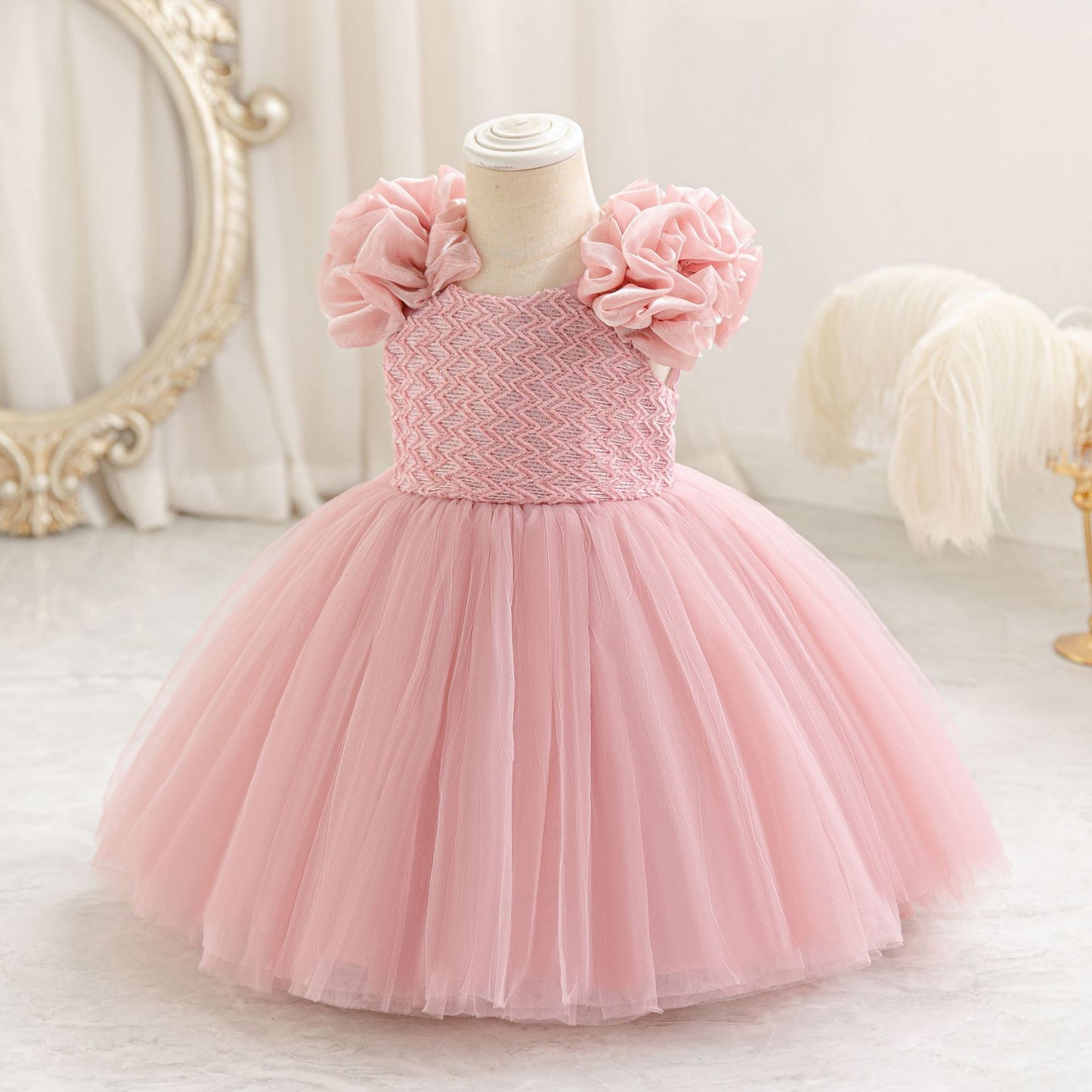 Cute Puffy Mesh Ball Gown Dress for Baby Girls | Tea Length Princess Frock