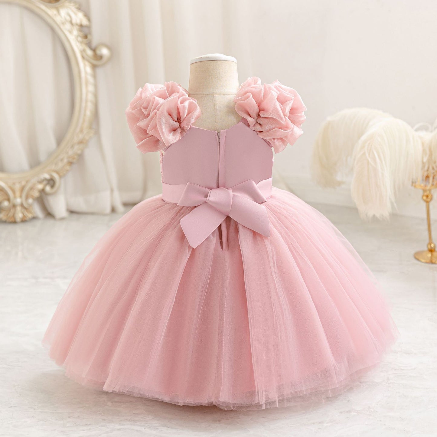 Cute Puffy Mesh Ball Gown Dress for Baby Girls | Tea Length Princess Frock