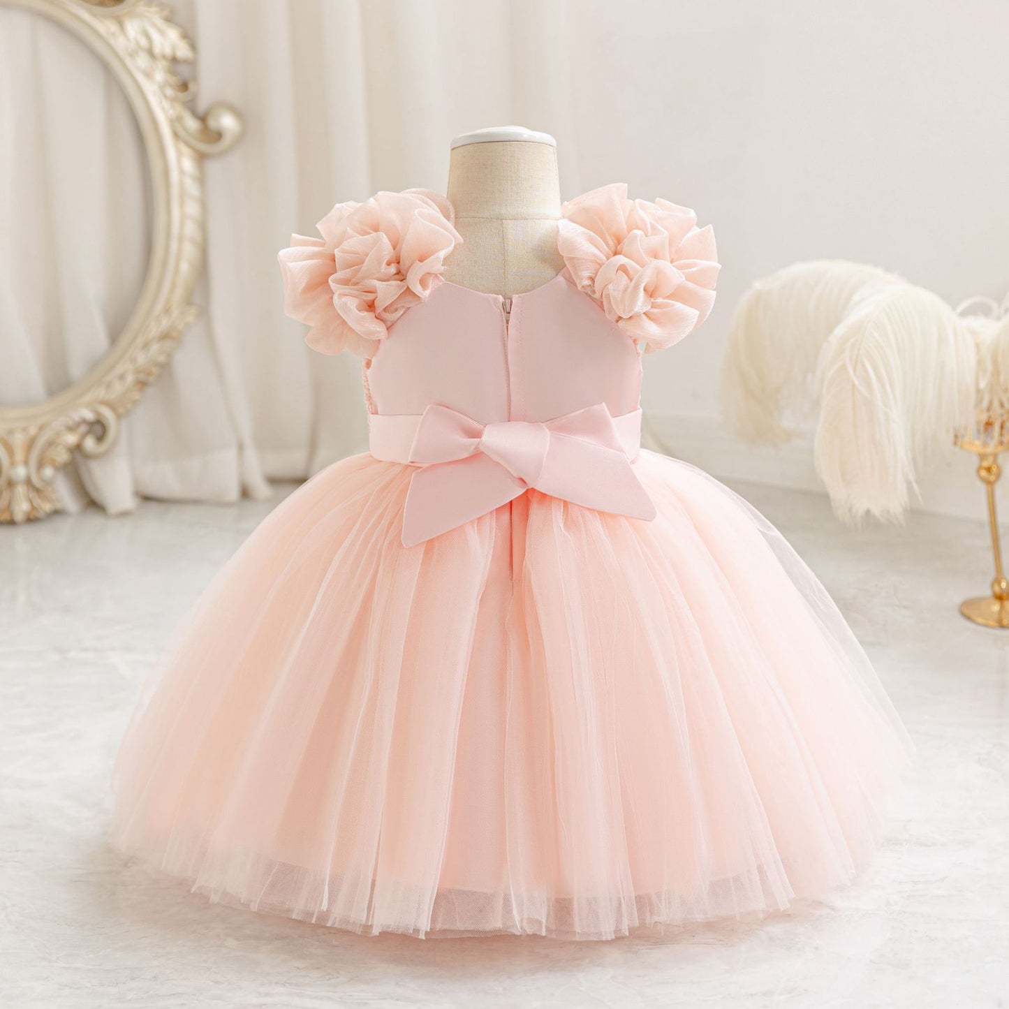 Cute Puffy Mesh Ball Gown Dress for Baby Girls | Tea Length Princess Frock