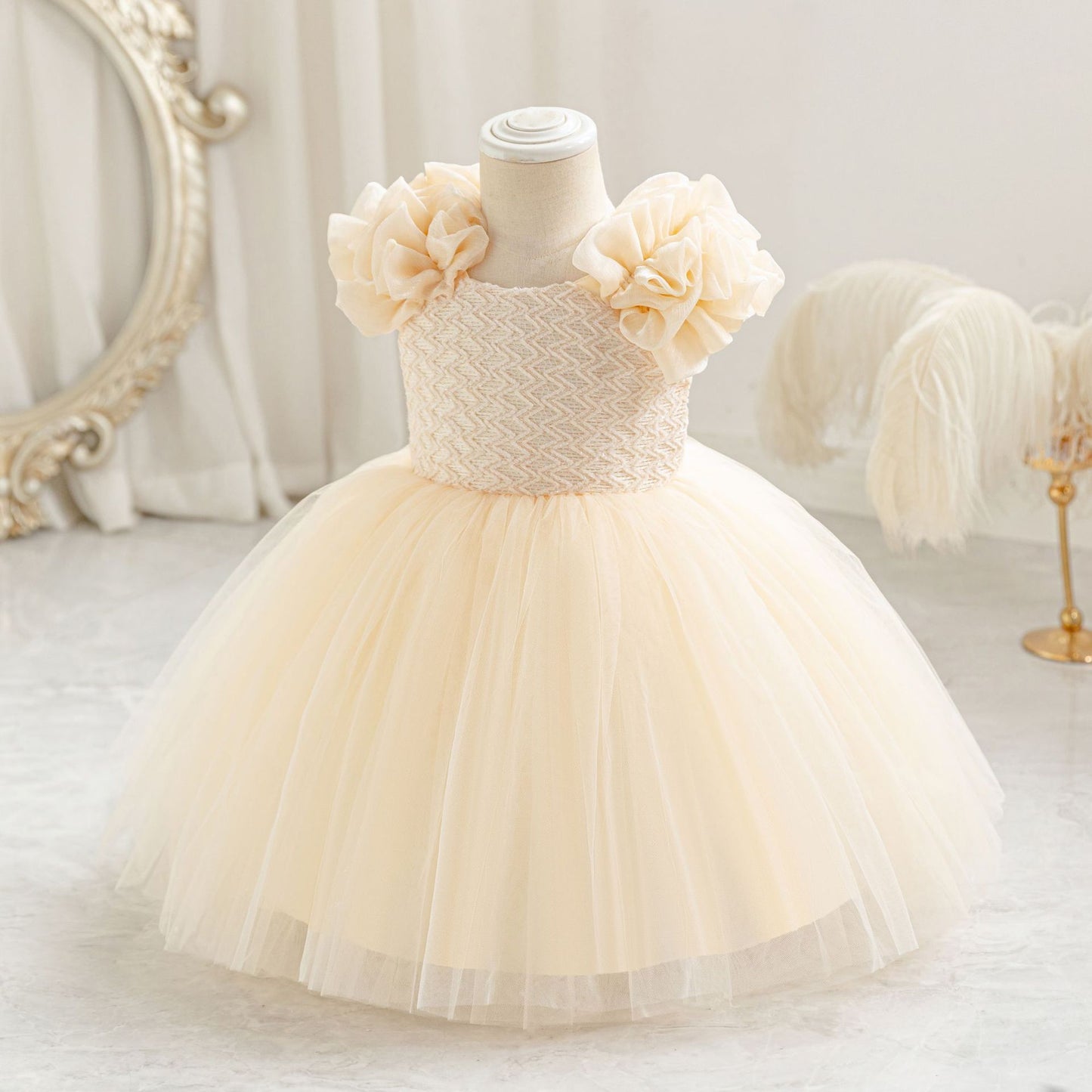 Cute Puffy Mesh Ball Gown Dress for Baby Girls | Tea Length Princess Frock