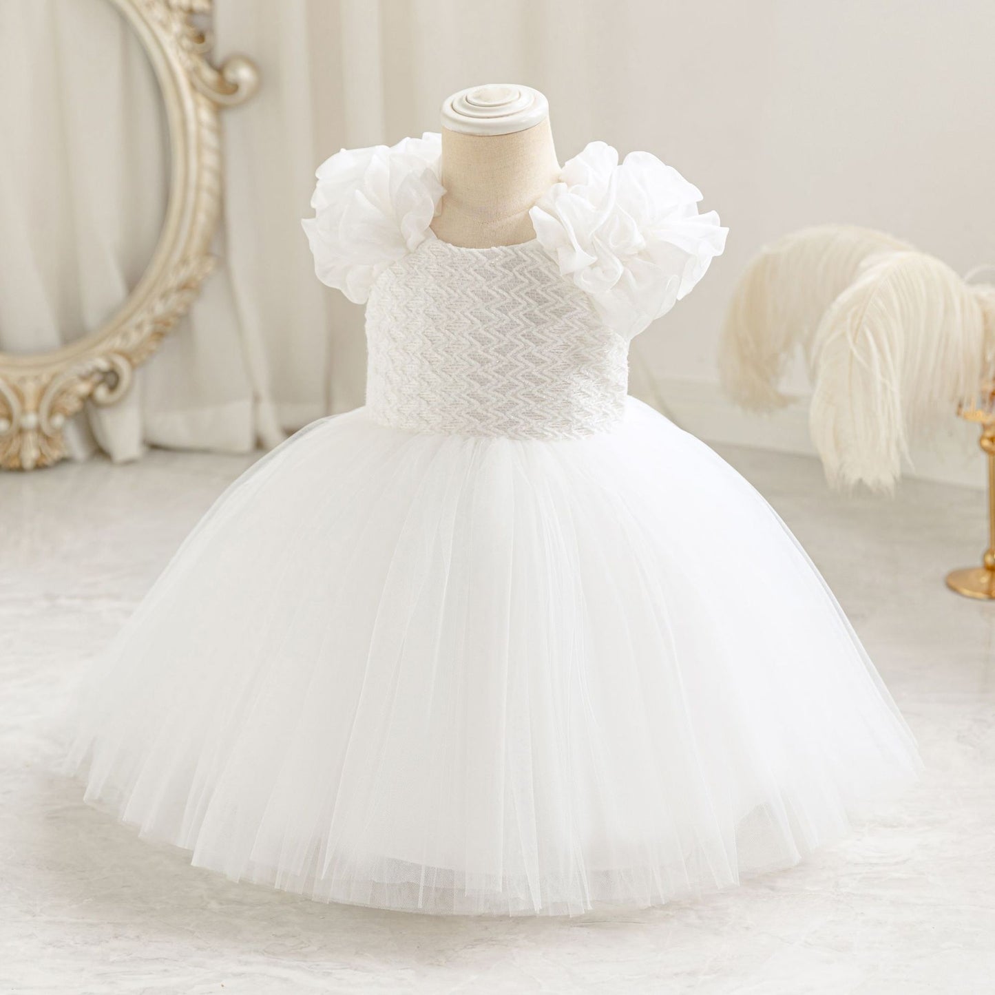 Cute Puffy Mesh Ball Gown Dress for Baby Girls | Tea Length Princess Frock