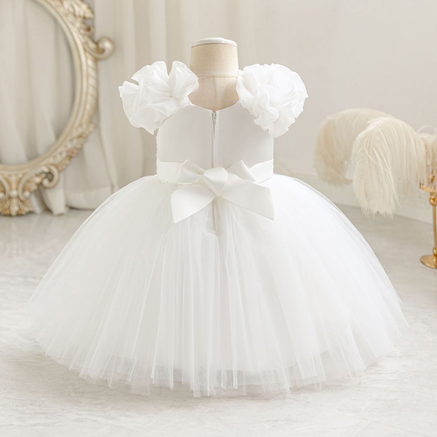 Cute Puffy Mesh Ball Gown Dress for Baby Girls | Tea Length Princess Frock