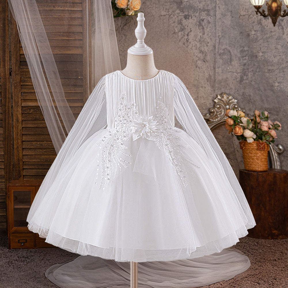 White Puffy Mesh Ball Gown for Girls – Cute Sequin Lace Princess Dress