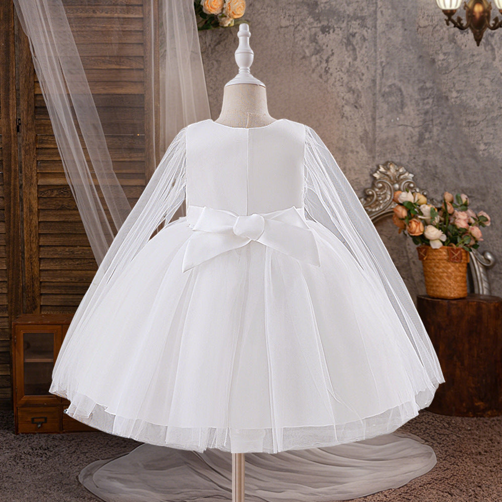 White Puffy Mesh Ball Gown for Girls – Cute Sequin Lace Princess Dress
