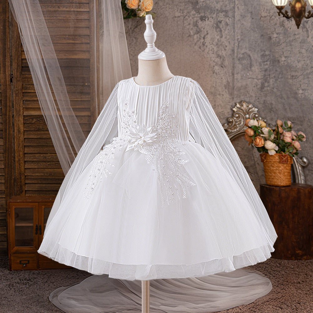 White Puffy Mesh Ball Gown for Girls – Cute Sequin Lace Princess Dress