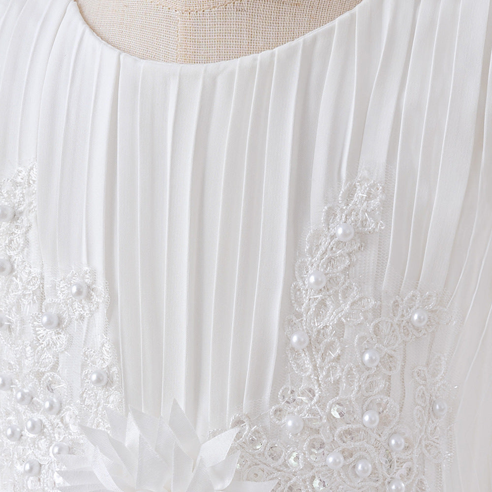 White Puffy Mesh Ball Gown for Girls – Cute Sequin Lace Princess Dress