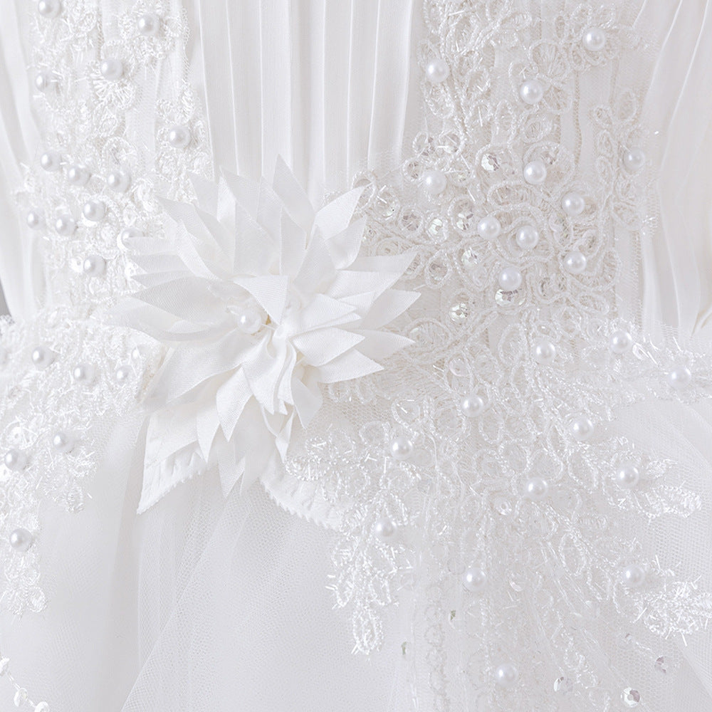 White Puffy Mesh Ball Gown for Girls – Cute Sequin Lace Princess Dress