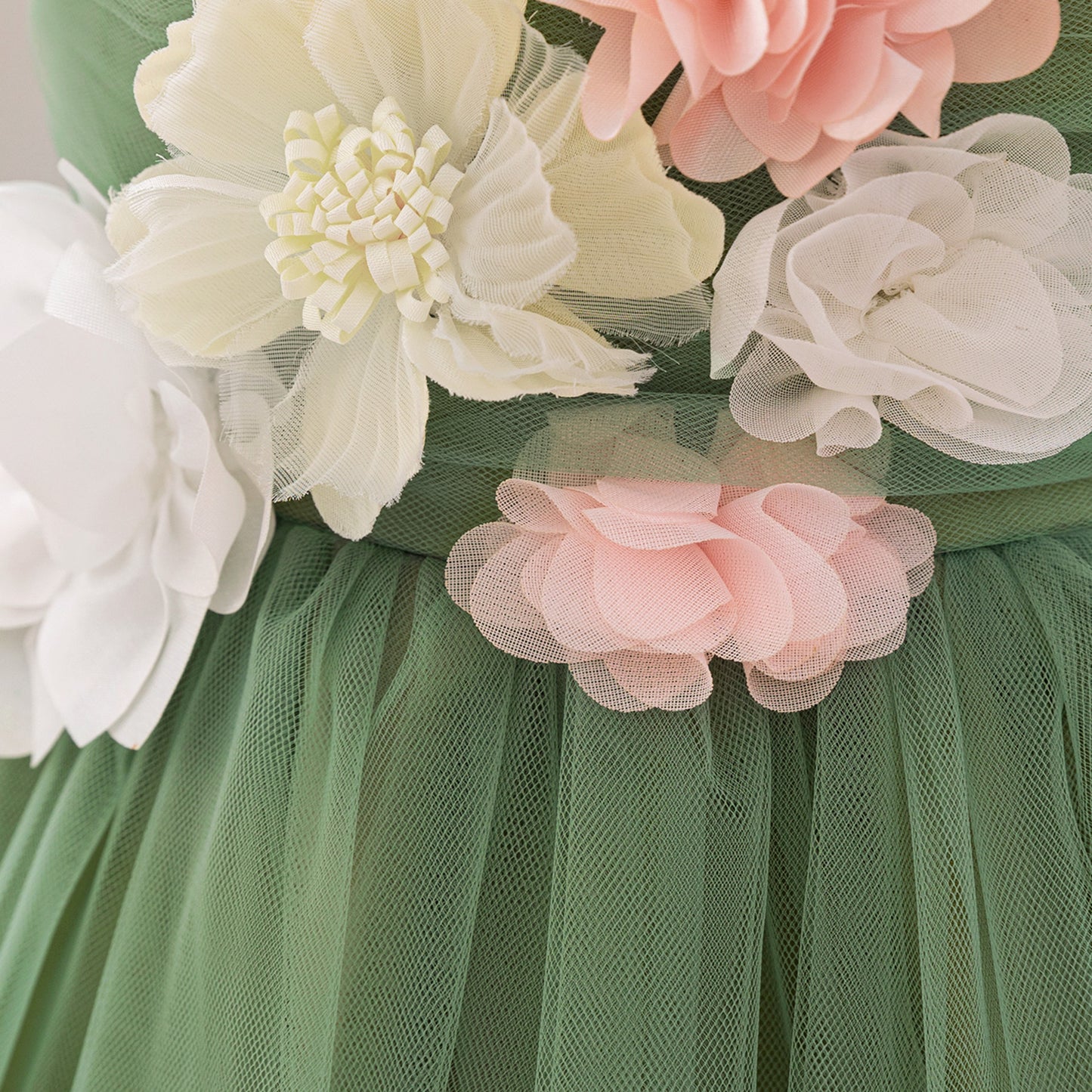 Puffy Mesh Off Shoulder Flower Girl Dress – Cute Applique Tea Length Gown for Toddlers
