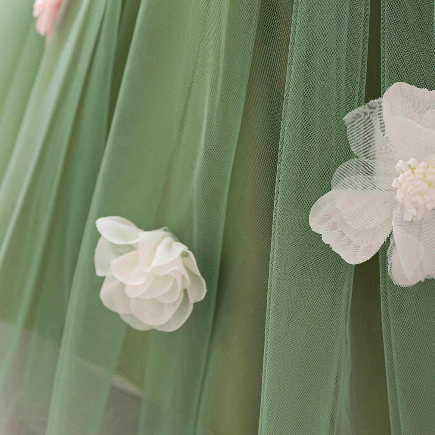 Puffy Mesh Off Shoulder Flower Girl Dress – Cute Applique Tea Length Gown for Toddlers