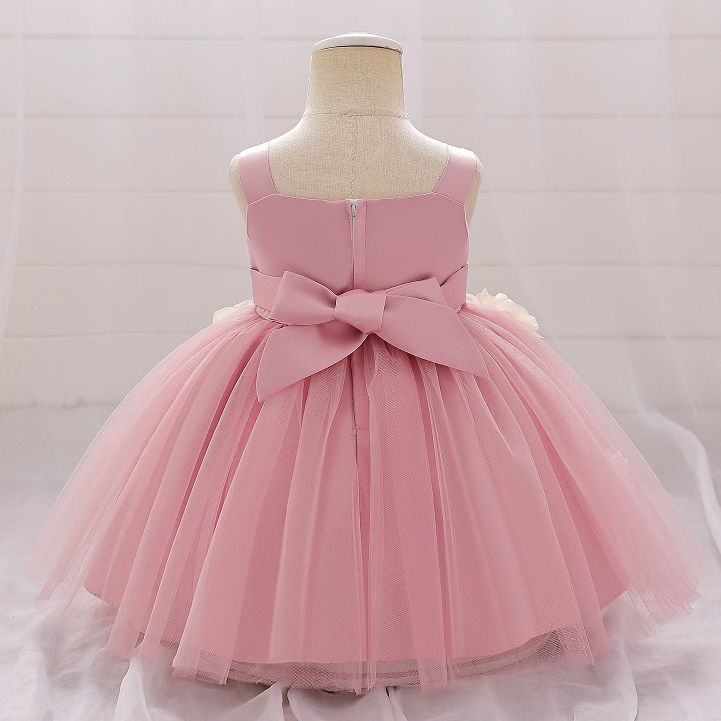 Puffy Mesh Off Shoulder Flower Girl Dress – Cute Applique Tea Length Gown for Toddlers