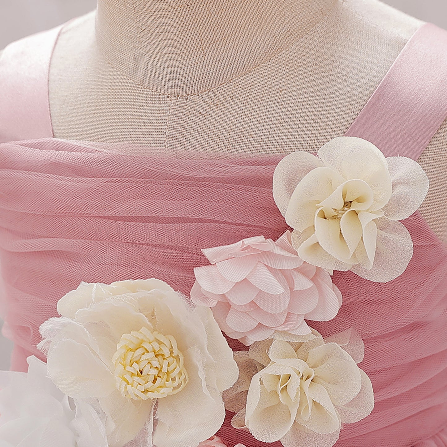 Puffy Mesh Off Shoulder Flower Girl Dress – Cute Applique Tea Length Gown for Toddlers