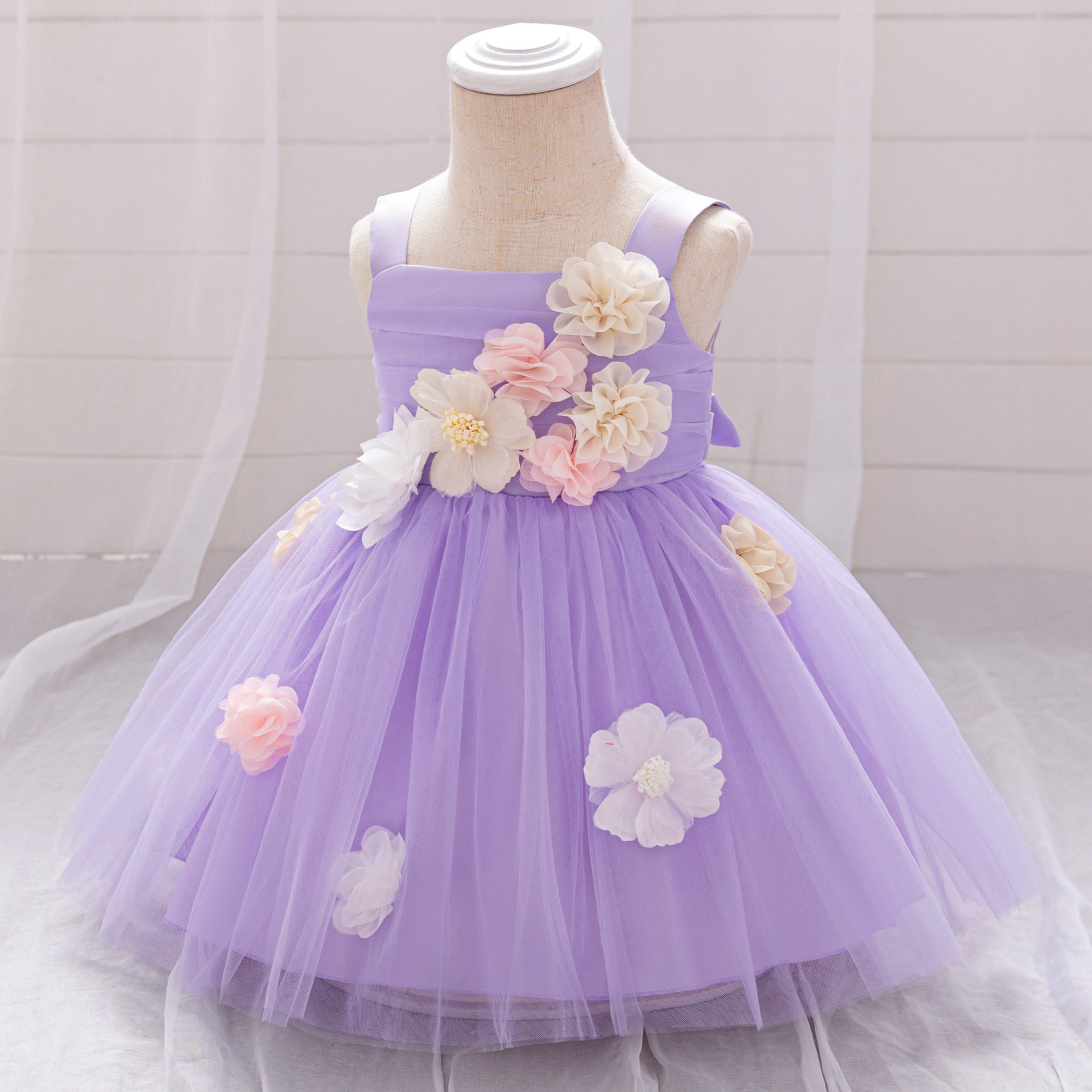 Frocklet Puffy Mesh Off Shoulder Flower Girl Dress – Cute Applique Tea Length Gown for Toddlers 2