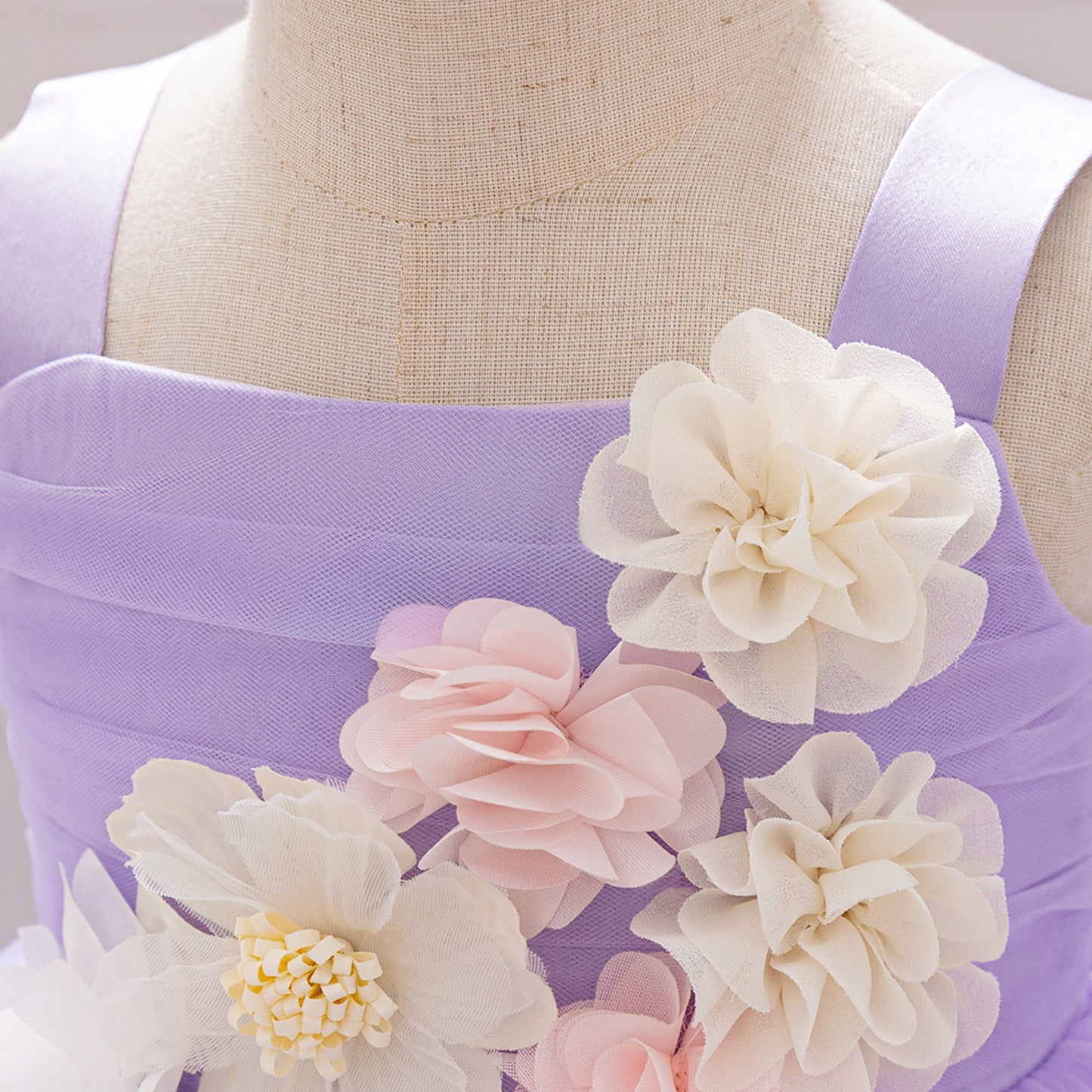 Puffy Mesh Off Shoulder Flower Girl Dress – Cute Applique Tea Length Gown for Toddlers