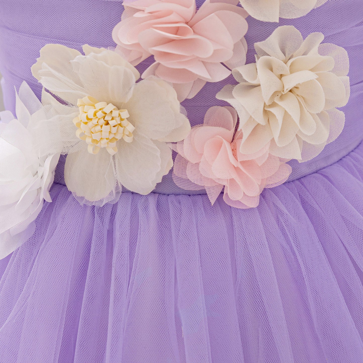 Puffy Mesh Off Shoulder Flower Girl Dress – Cute Applique Tea Length Gown for Toddlers