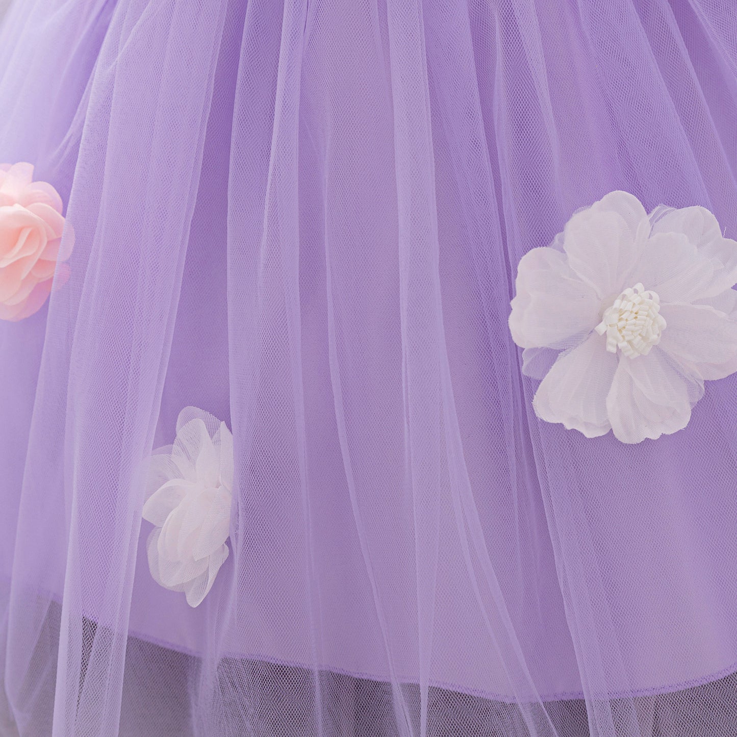 Puffy Mesh Off Shoulder Flower Girl Dress – Cute Applique Tea Length Gown for Toddlers