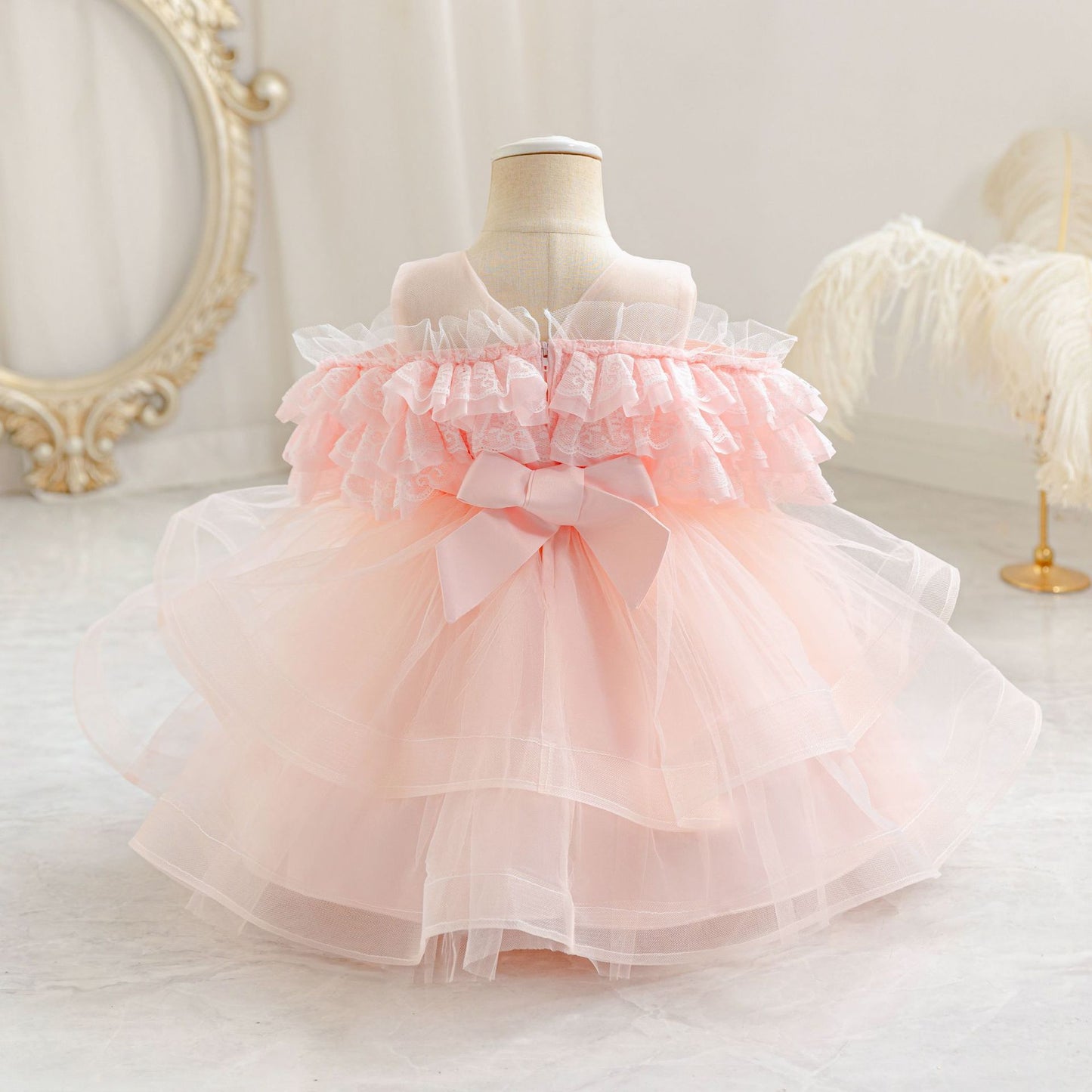 Puffy Off-Shoulder Ball Gown for Girls | Tea Length Mesh Princess Dress