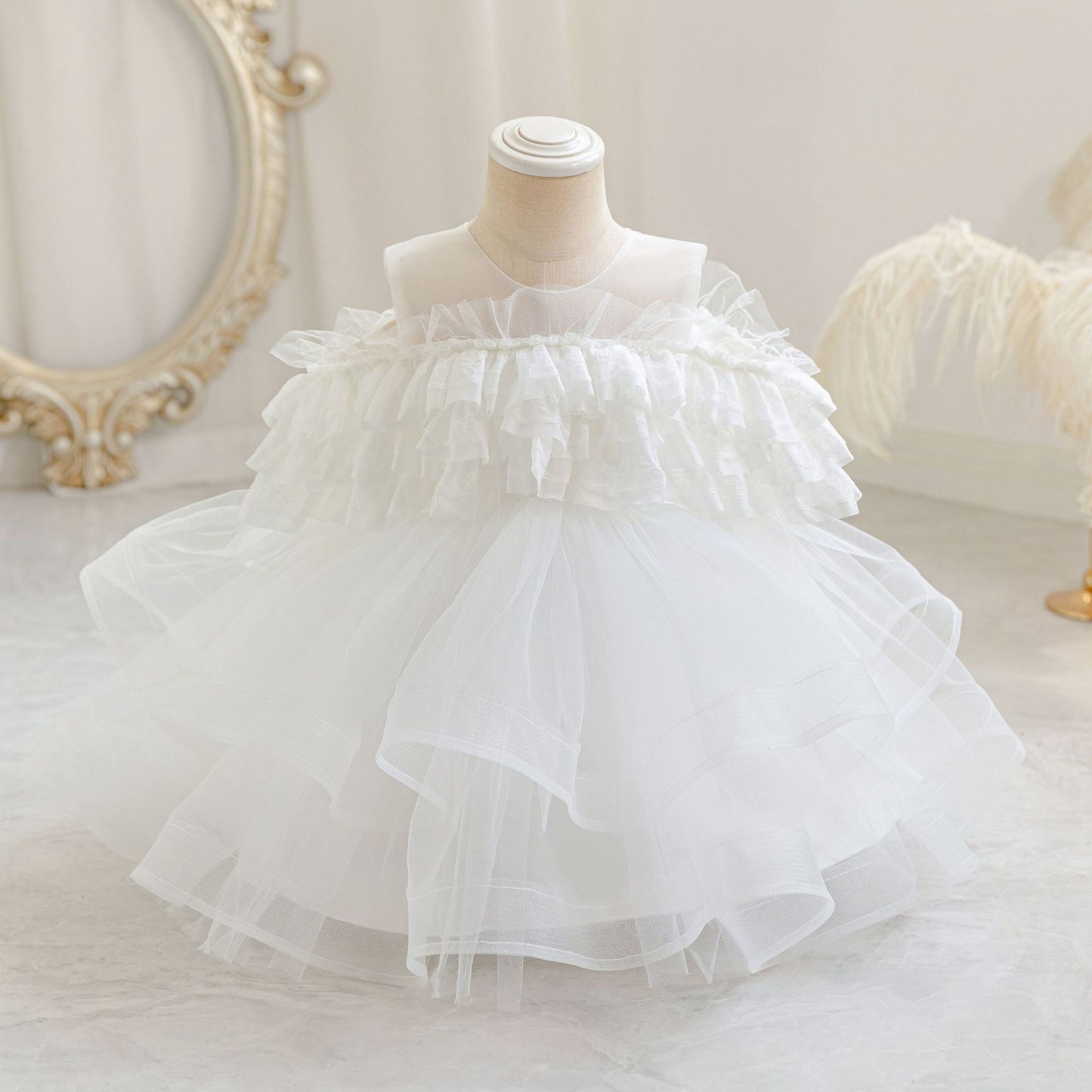 Puffy Off-Shoulder Ball Gown for Girls | Tea Length Mesh Princess Dress