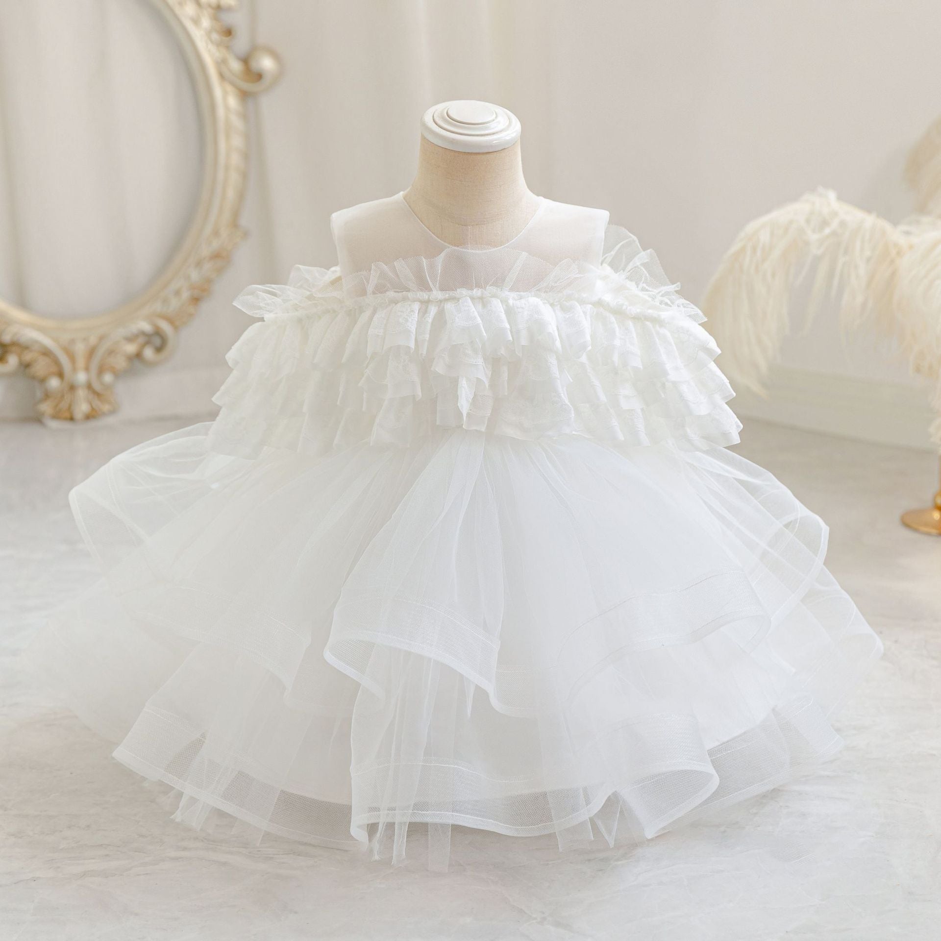 Frocklet Puffy Off-Shoulder Ball Gown for Girls | Tea Length Mesh Princess Dress 7