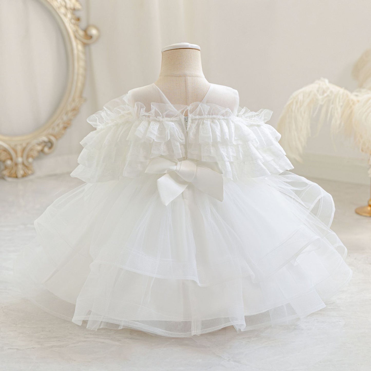 Puffy Off-Shoulder Ball Gown for Girls | Tea Length Mesh Princess Dress